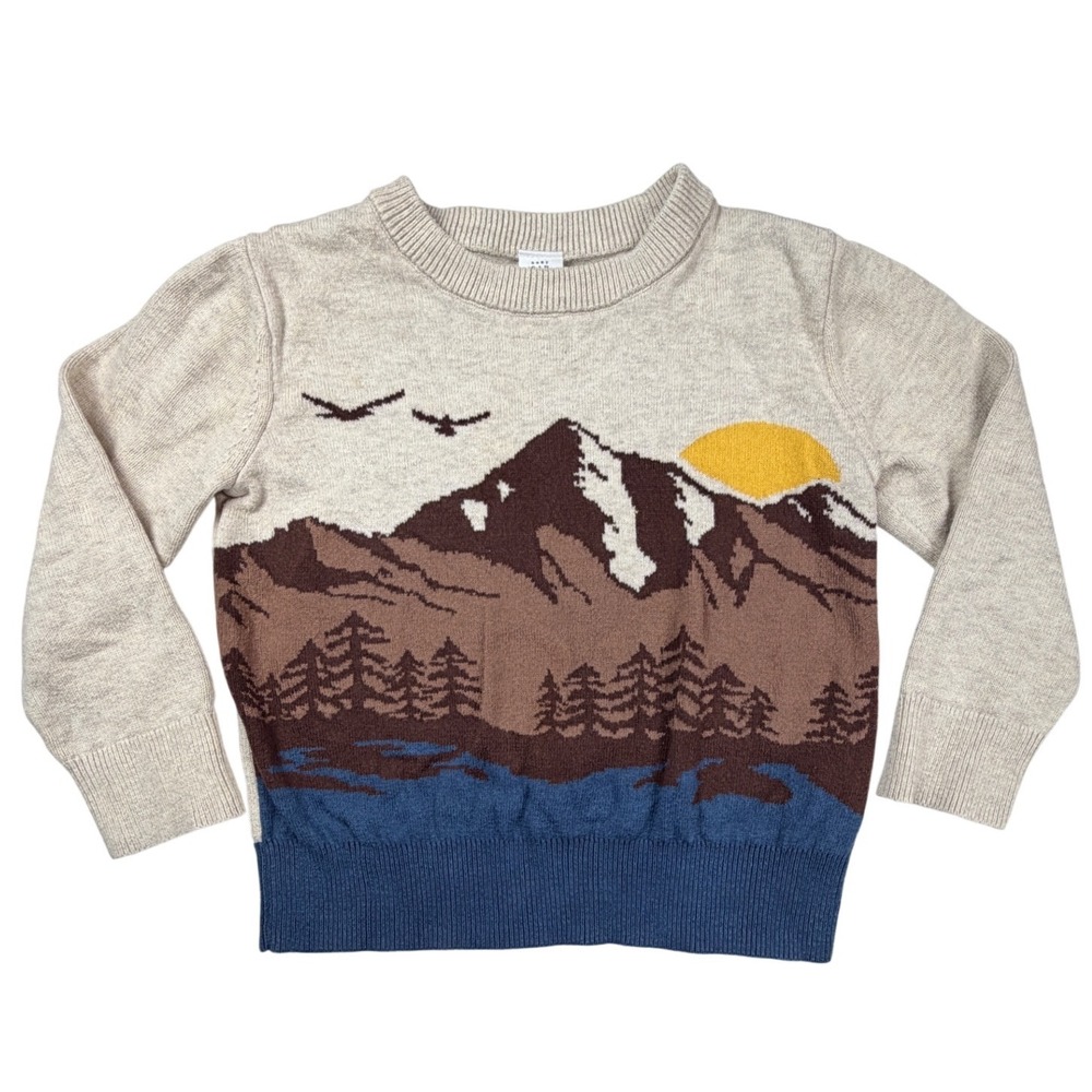 Baby Gap Toddler 4T Mountain Landscape Intarsia Knit Crewneck Sweater Oatmeal